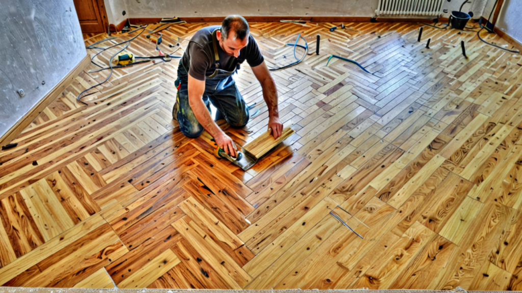 craftsman laying a parquet floor in a newly renovated flat